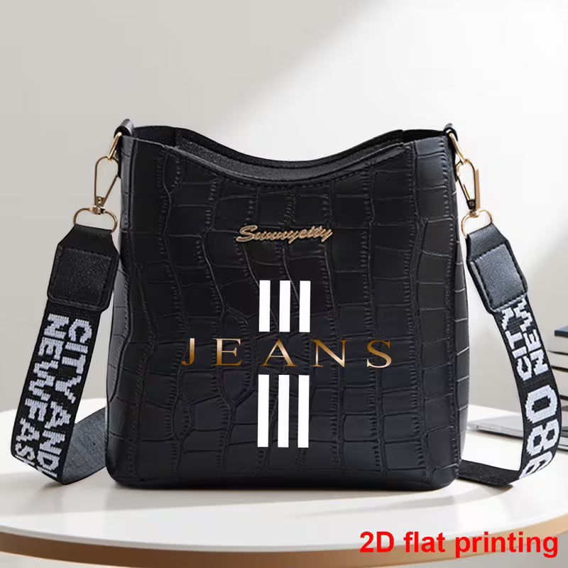 Luxury Glamorous Golden Text Print Women'S Crossbody Bag, with Zipper Closure, Adjustable Shoulder Strap, 2D Printed Pattern,