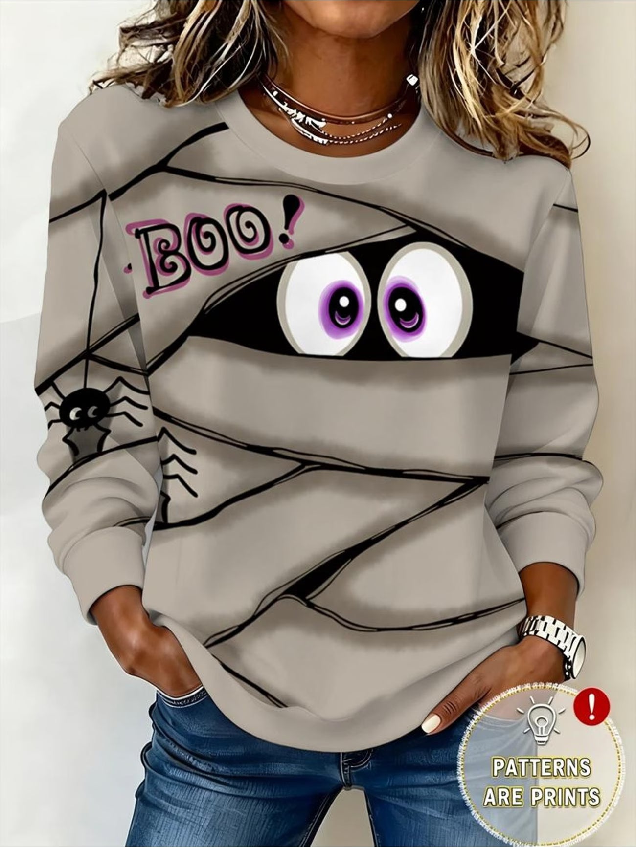 Mummy BOO Spider Halloween Print Sweatshirt