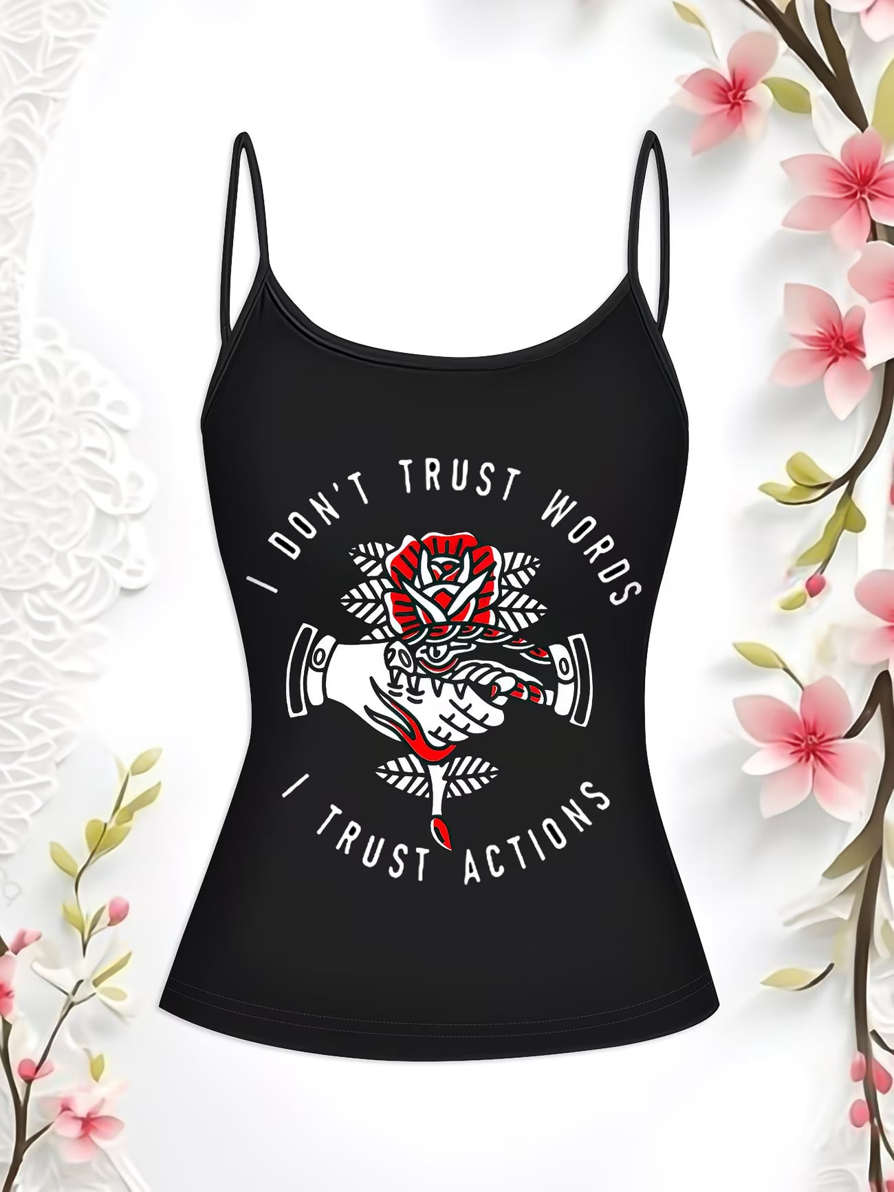 Rose & Pistol Letter Print Buckle Strap Tank Top