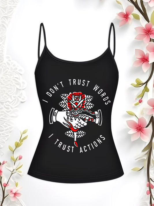 Rose & Pistol Letter Print Buckle Strap Tank Top