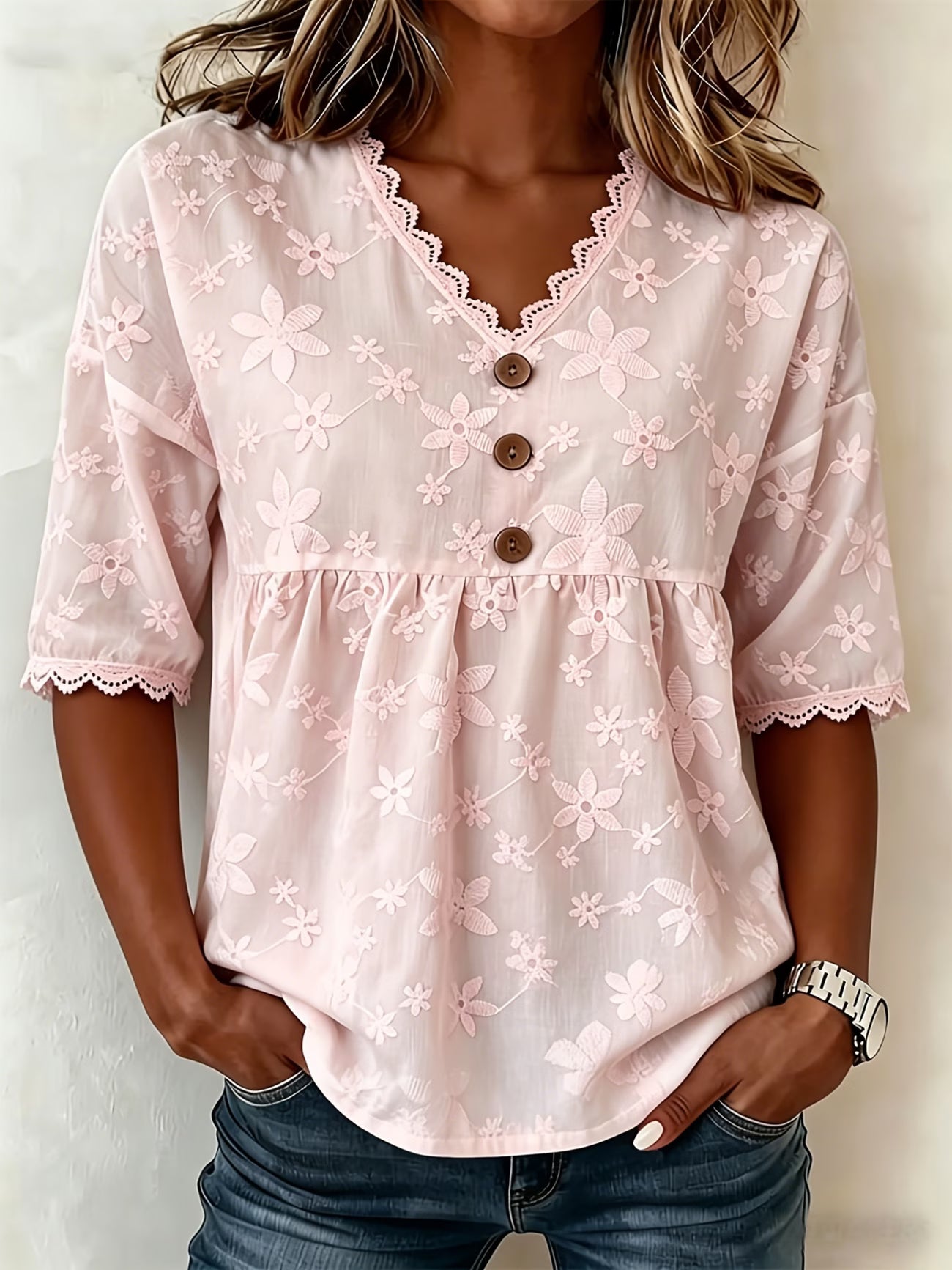 Wilderness Orientation Women's V-Neck Lace Patchwork Top