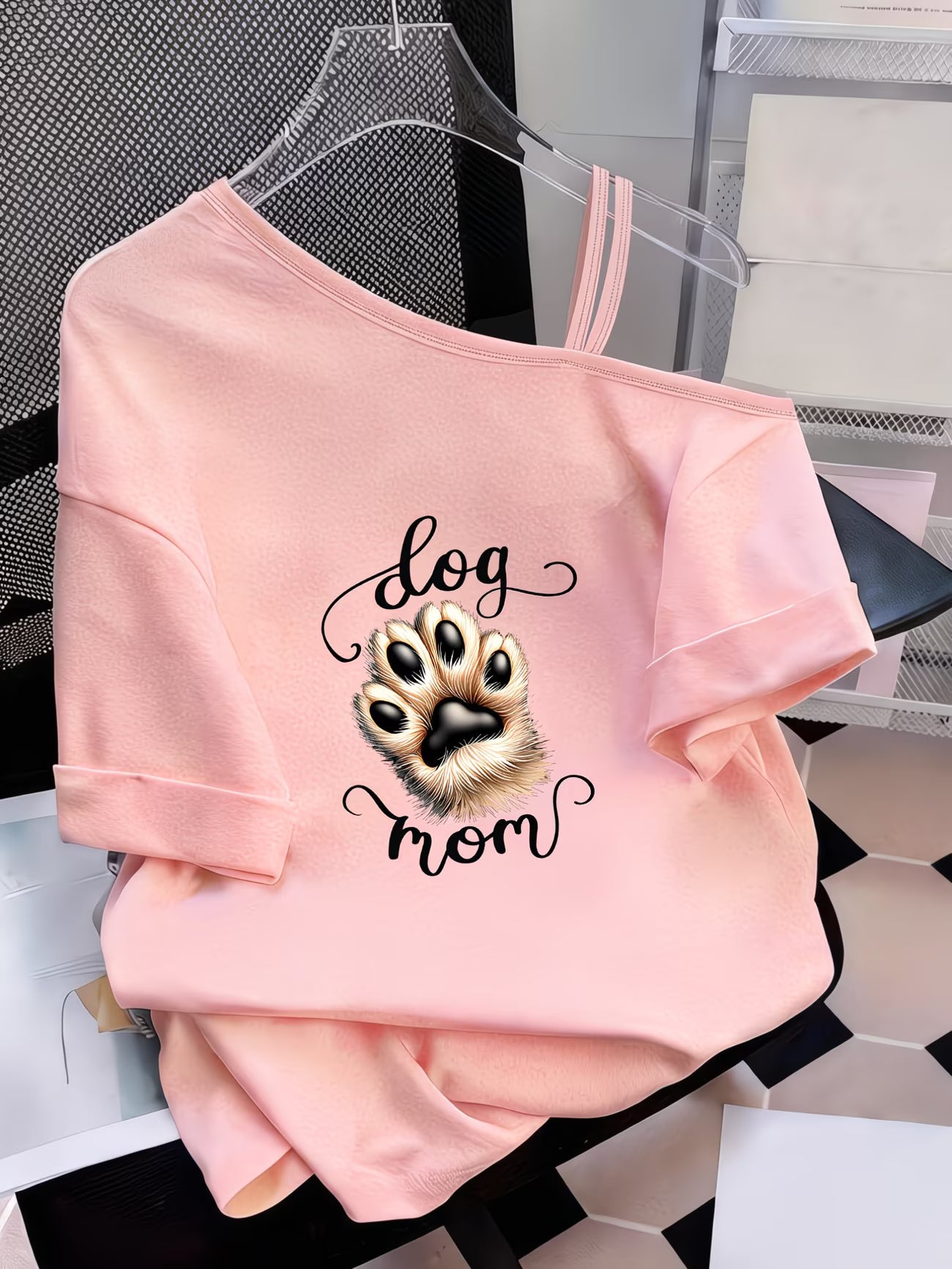 Women's Y2K Off-Shoulder Tee – Dog Paw PrintDesign