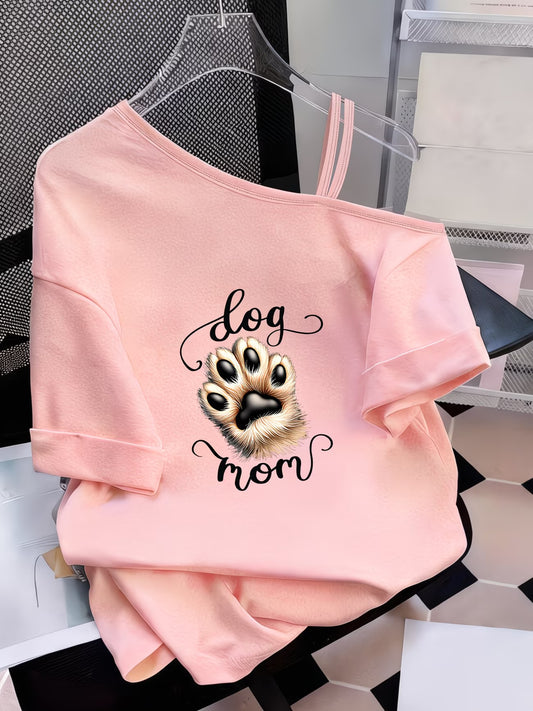 Women's Y2K Off-Shoulder Tee – Dog Paw PrintDesign