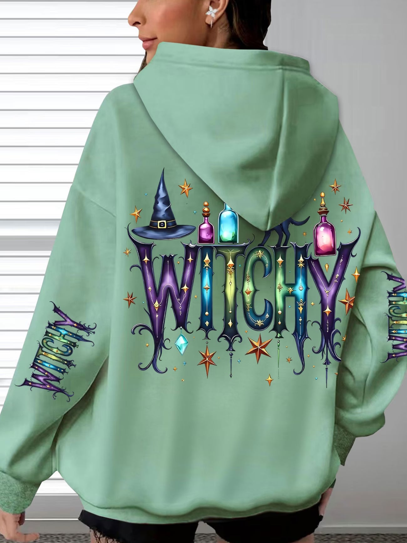 Women's Halloween Wizard Print Hooded Sweatshirt