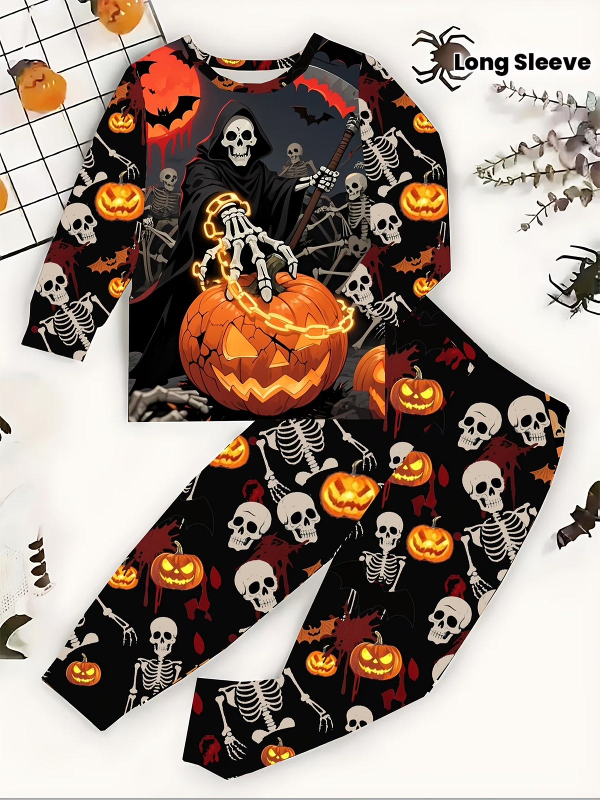 Halloween Patterned Long-Sleeve Outfit