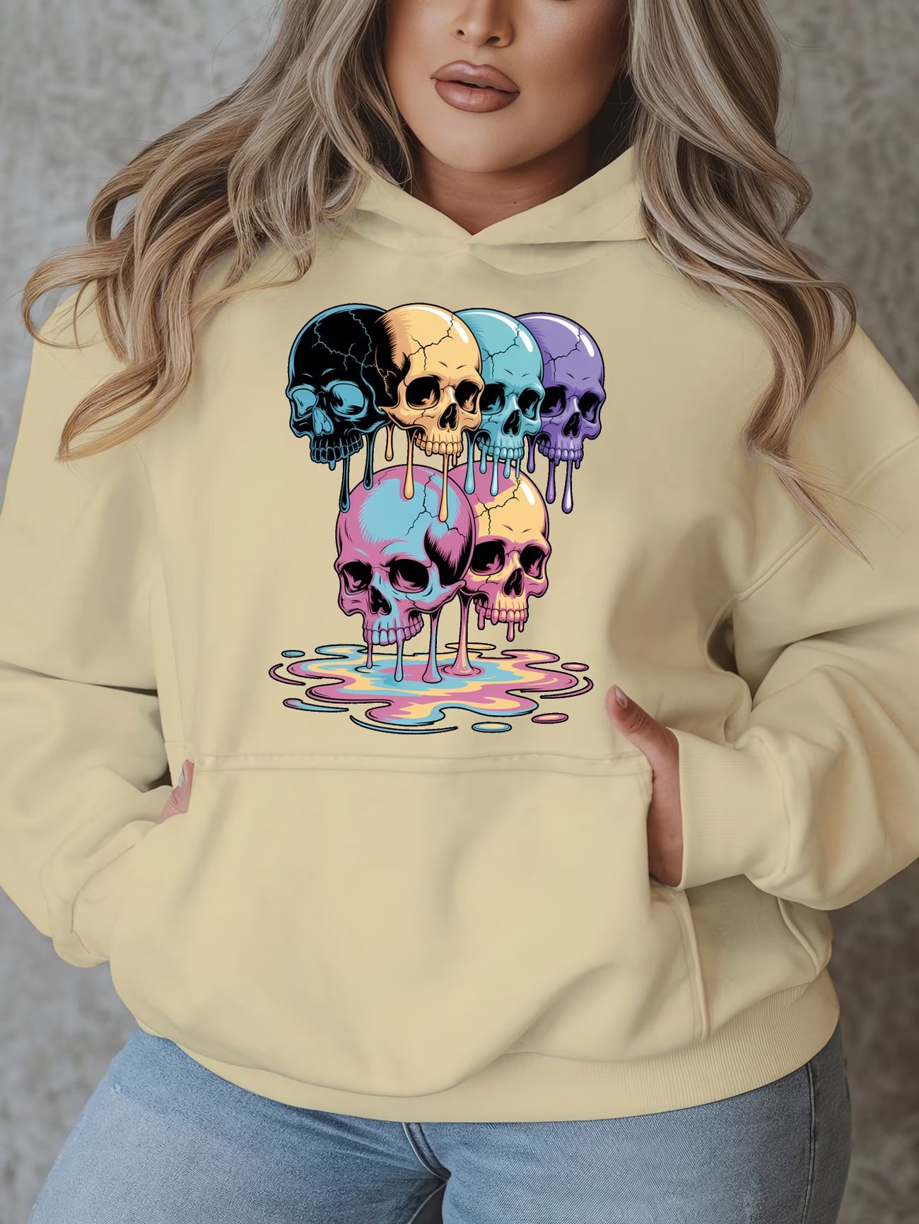 Plus Size - Casual Hooded Pullover Sweatshirt