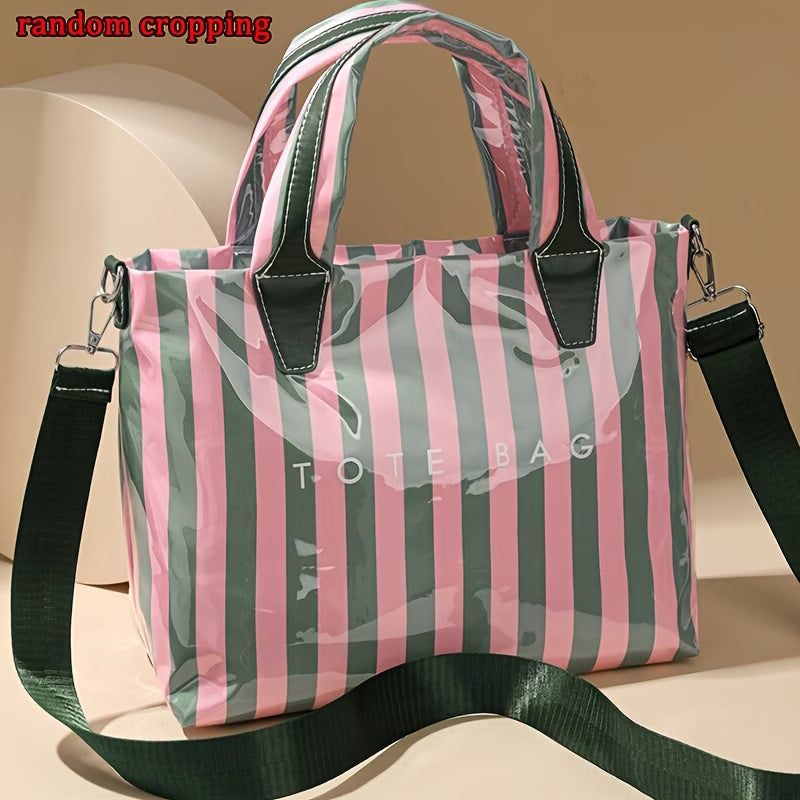 Women's Letter Print Tote Bag – Glossy Contrast Patchwork Design