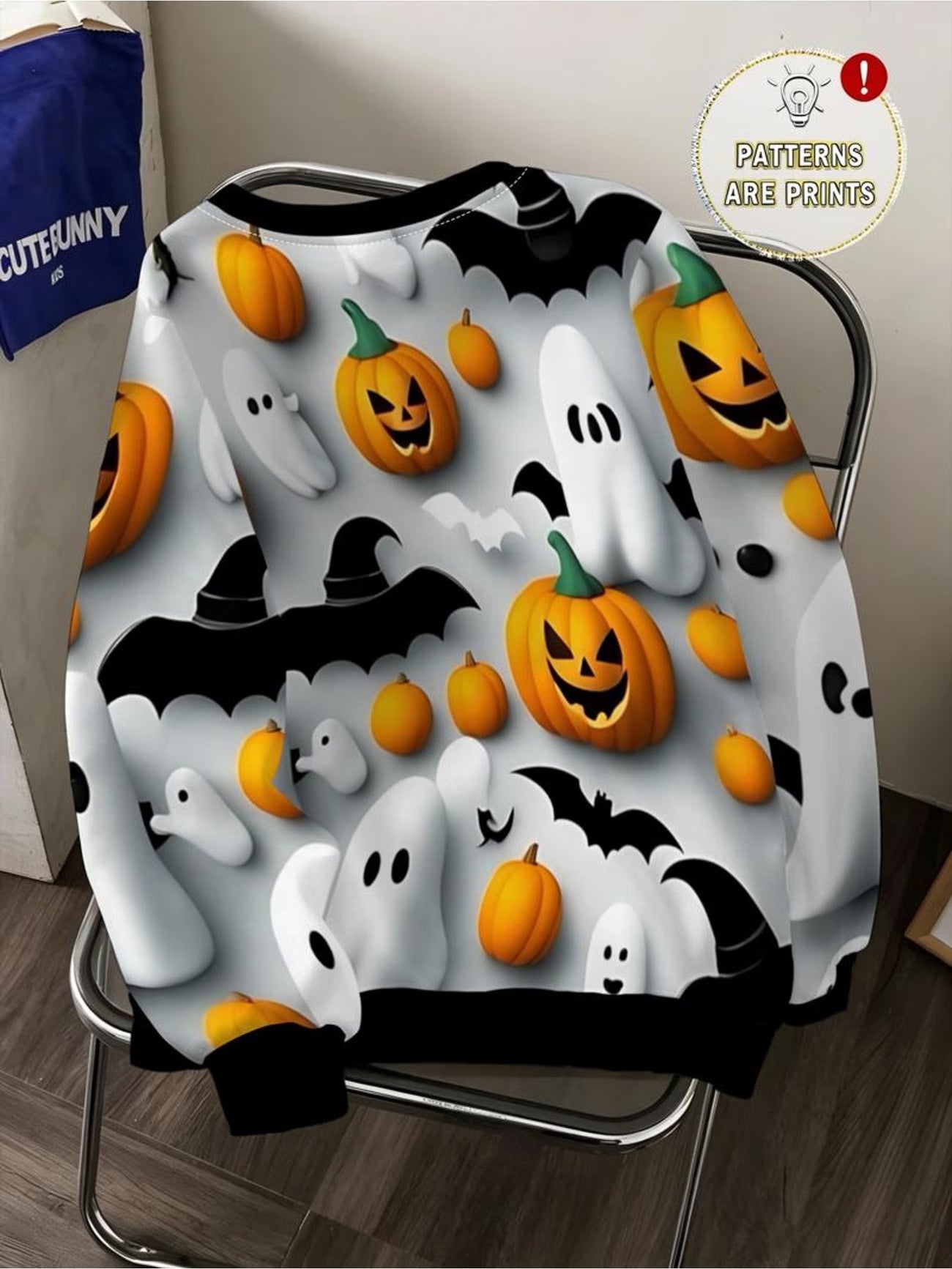 Pumpkin Ghost & Bat Halloween Print Sweatshirt