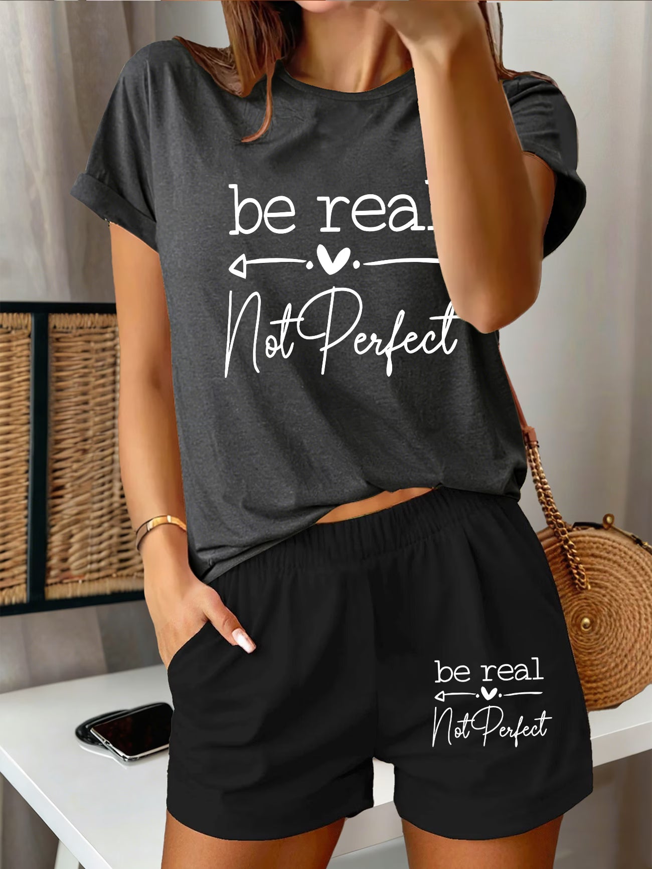 Be Real Not Perfect Loose-Fit Short-Sleeve Top & Shorts Set