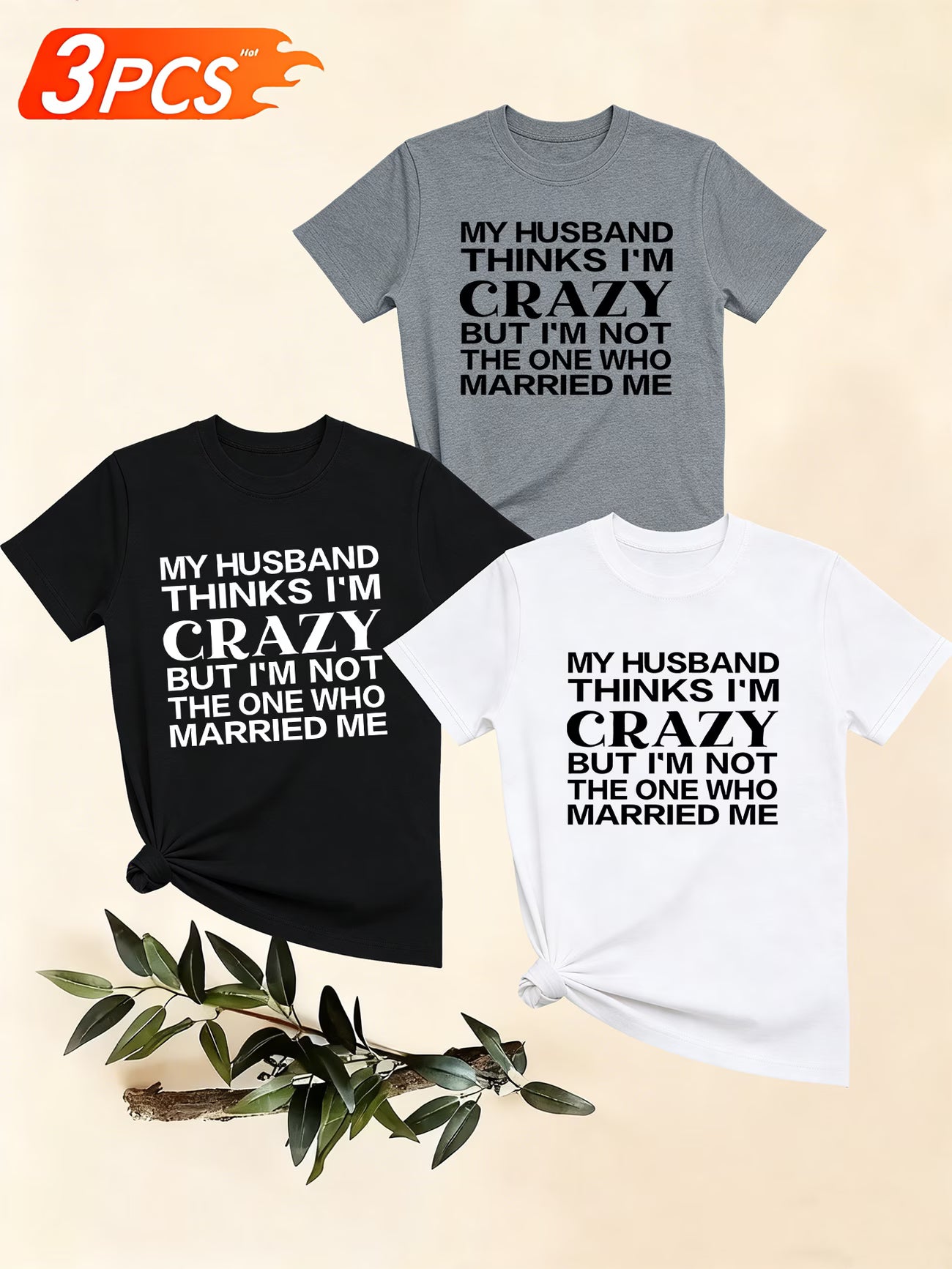 Women's Funny Slogan T-Shirts — 3-Pack Short Sleeve Casual Tops