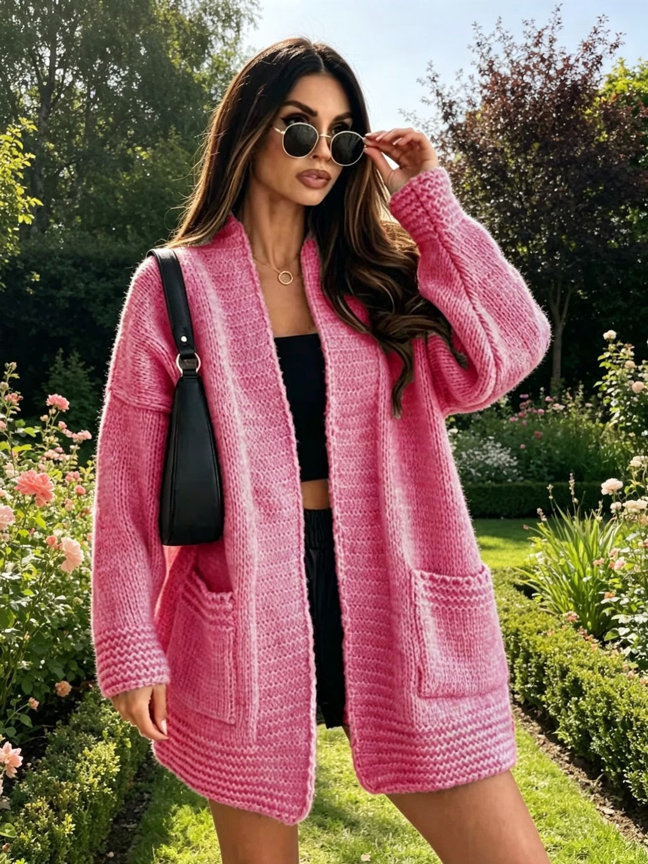 Women's Loose Cardigan – Long Sleeve Knit Top