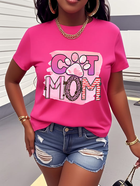 Women's Cat Paw Print "CAT MOM" T-Shirt