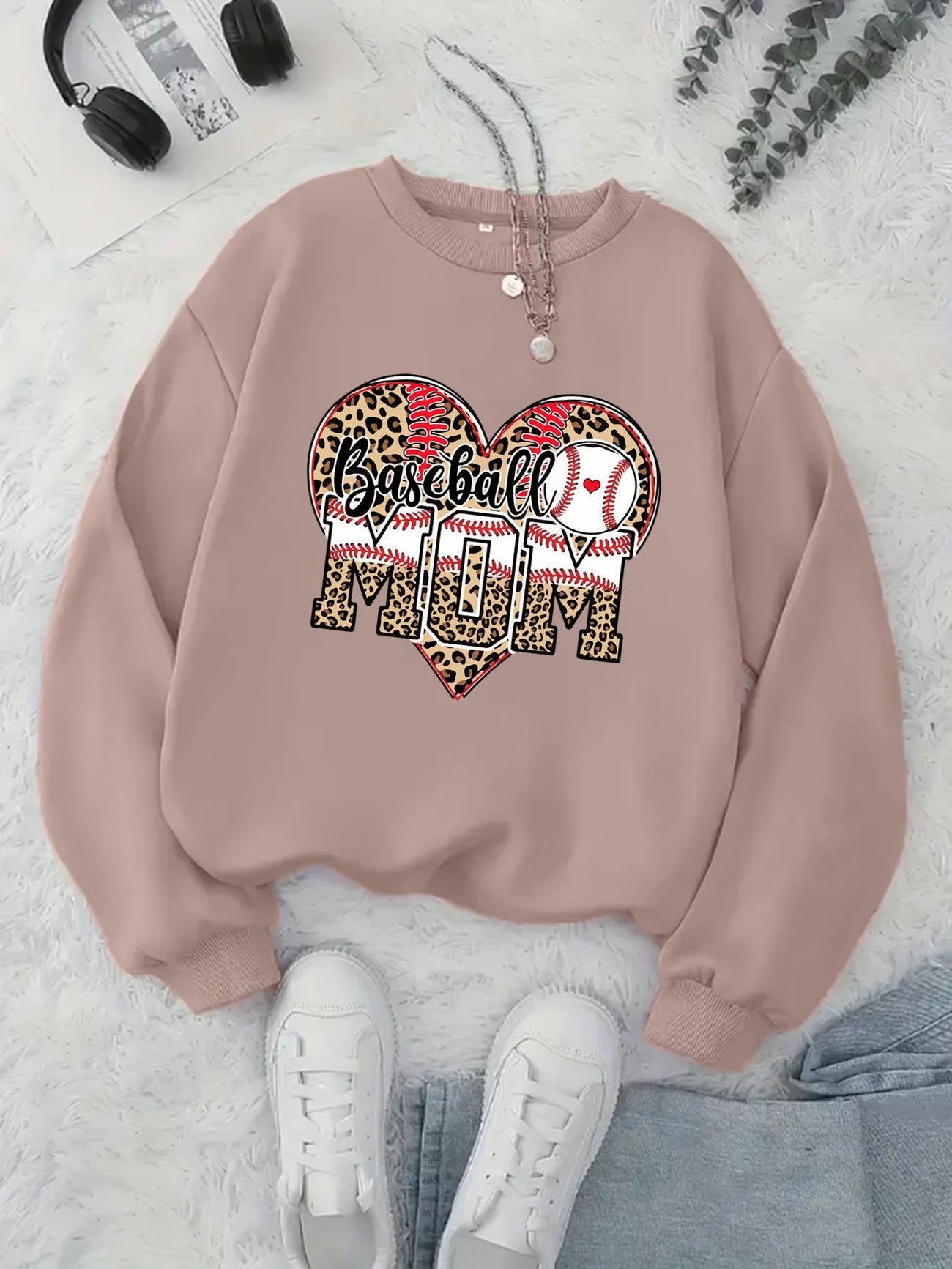 Baseball Letter Pattern Printed Fashion Round Neck Sweater