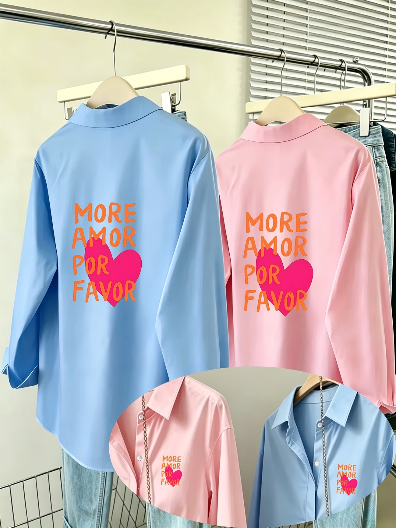 [2-Piece Set] MORE AMOR Heart Letter Women's Shirt