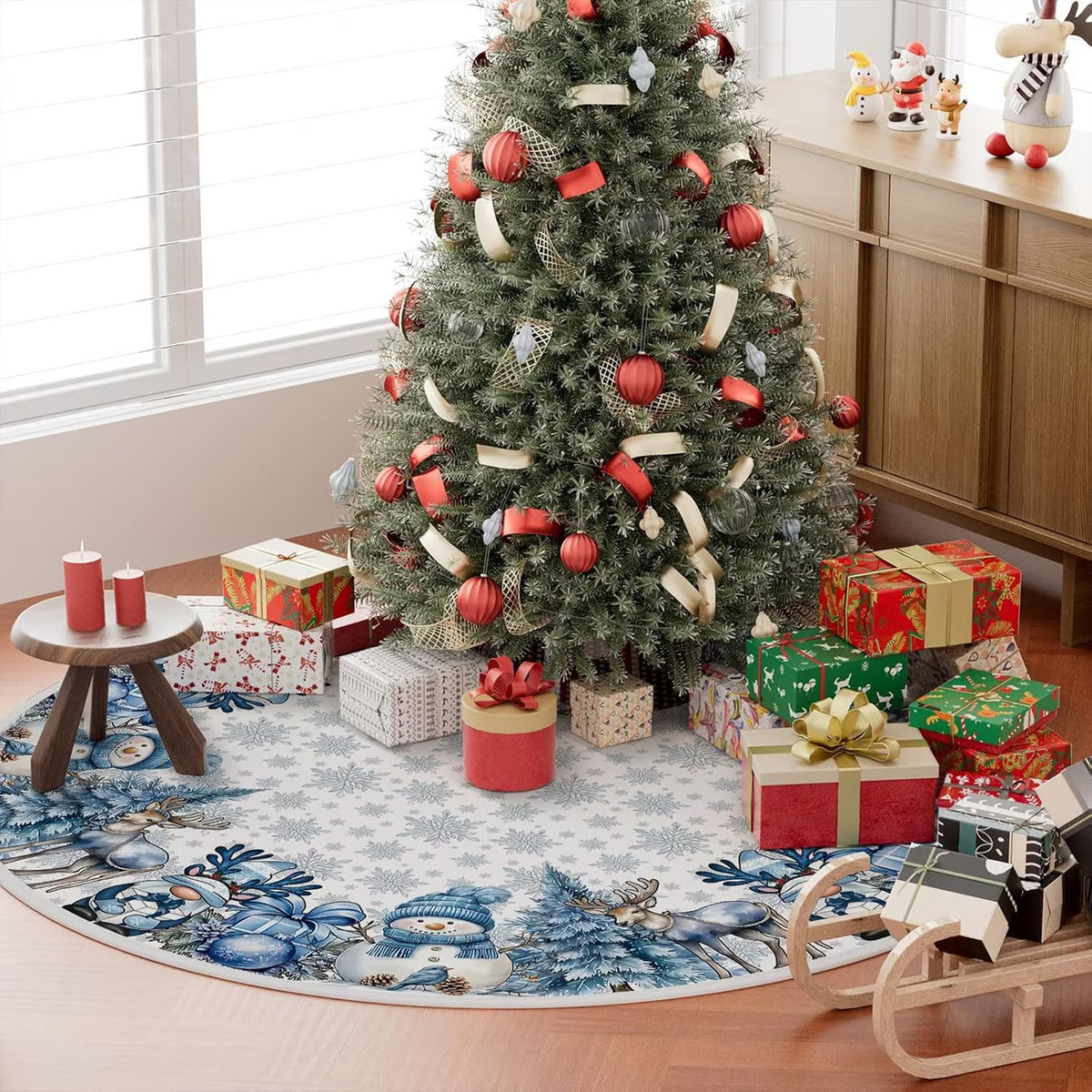 Christmas Tree Skirt Set of 2 | Snowman & Gnome Design | 60cm & 90cm for Indoor Holiday Decoration