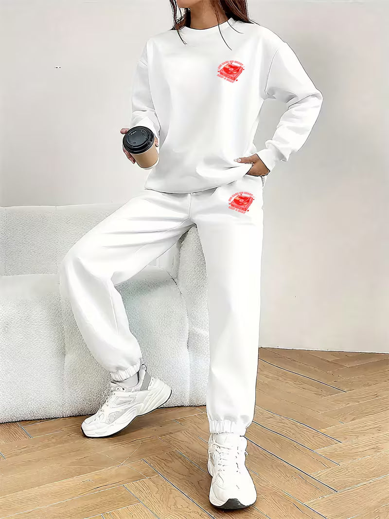 Graphic Print 2pcs Set – Crew Neck Sweatshirt & Pants