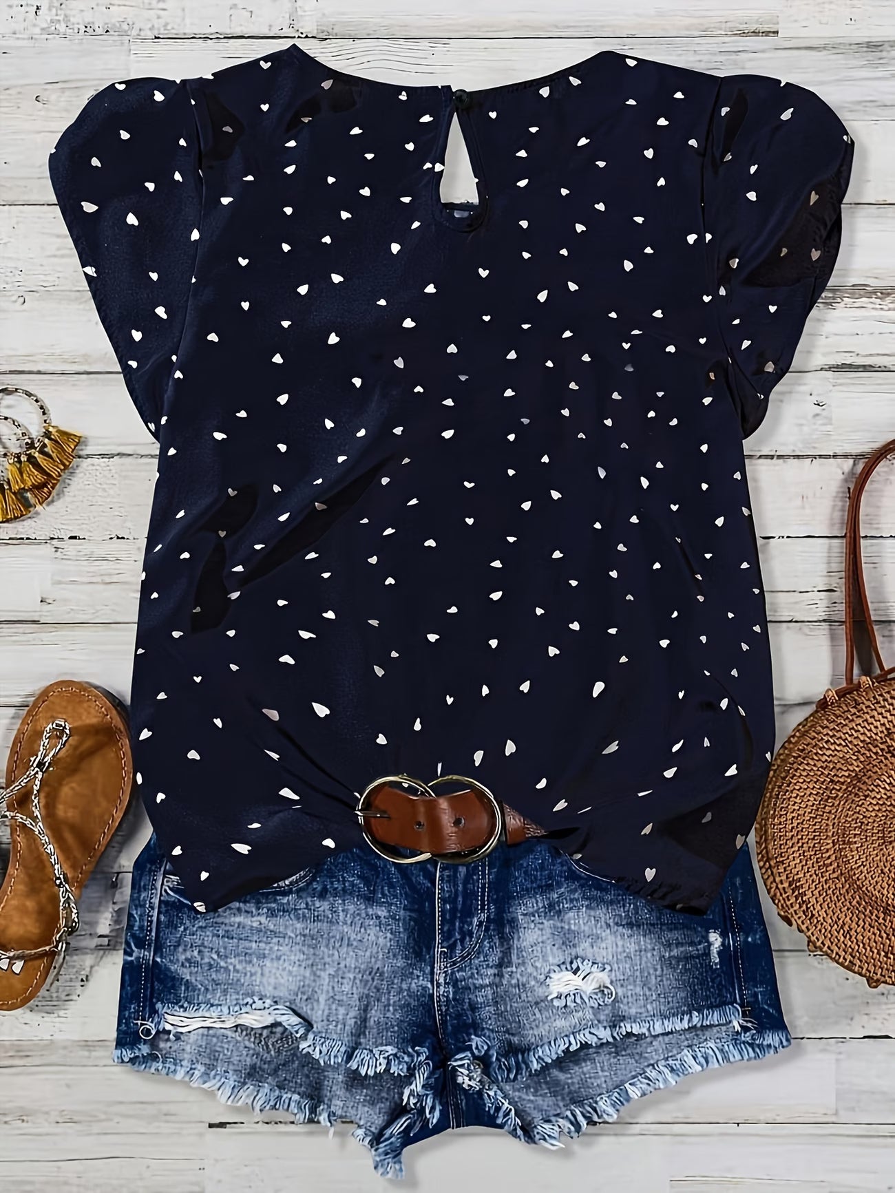 Plus Size Oversized Heart Asymmetric Drop Shoulder Blouse