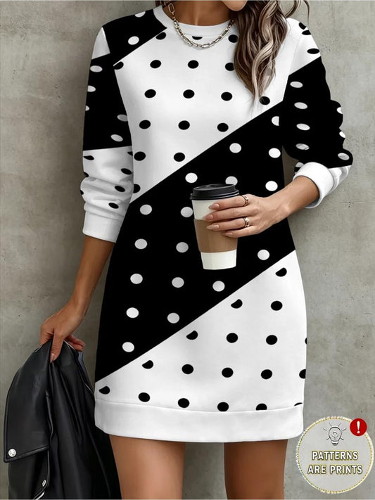 Women's Contrast Geometric Polka Dot All-Over Print Longline Sweatshirt