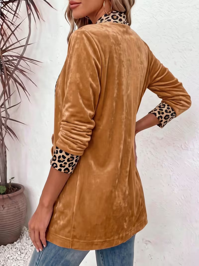 Women’s Leopard Print Velvet Patchwork Cardigan