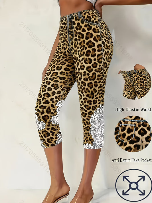 Leopard Print Capri Pants – Tight-Fit Stretch Base Layer