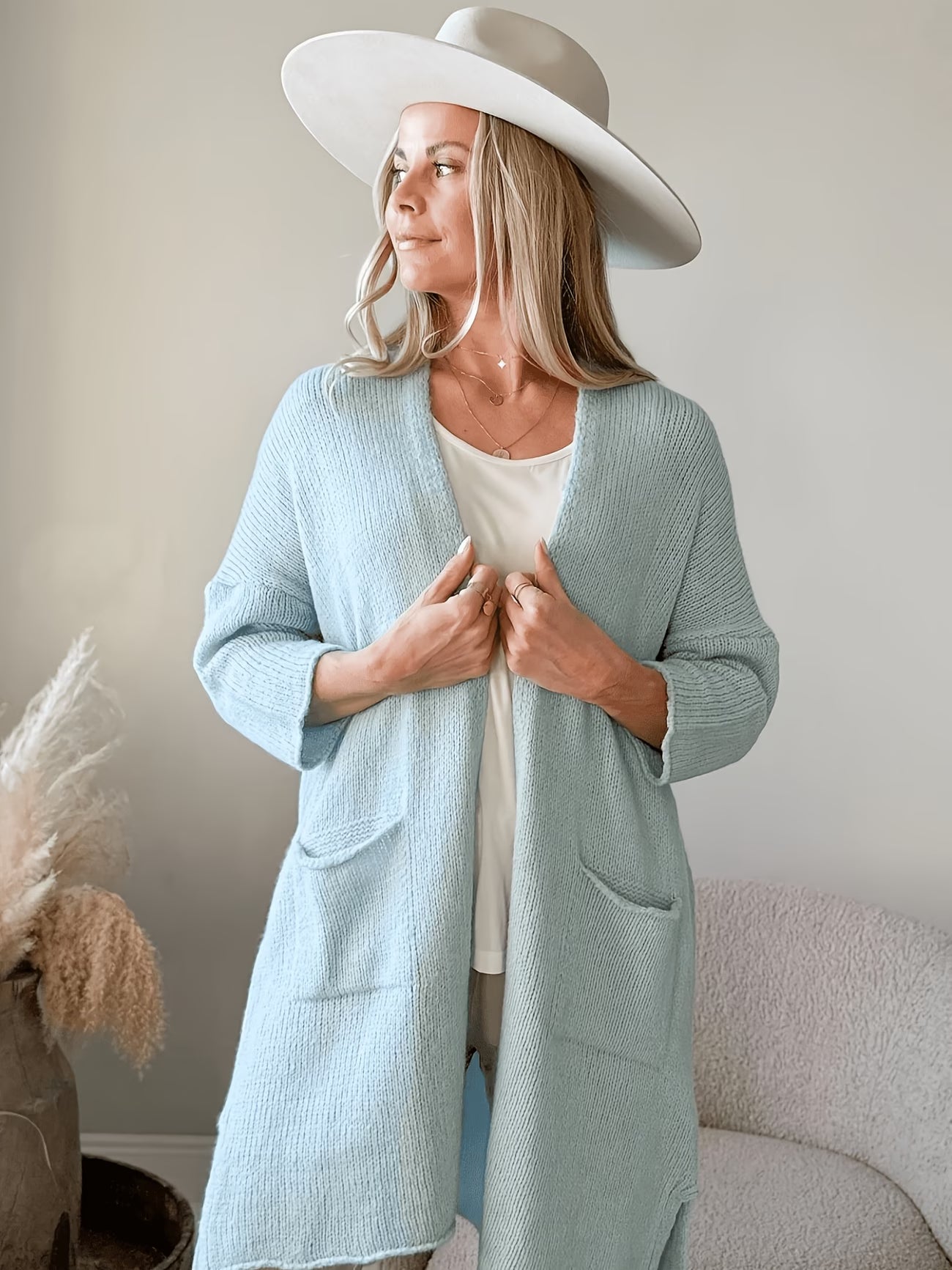 Mid-Length Cardigan with Side Slits for Women