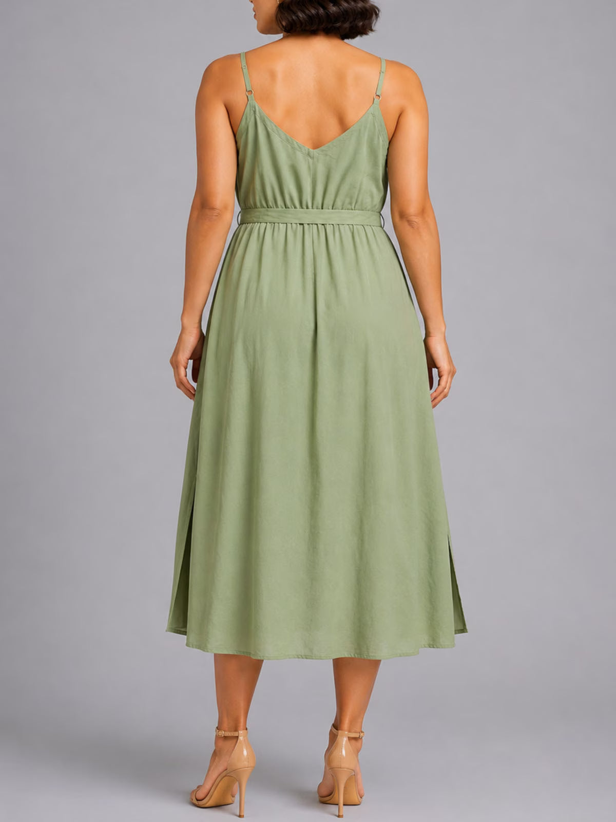Sleeveless Button Front Maxi Dress with Tie Waist & Pockets – Plus Size