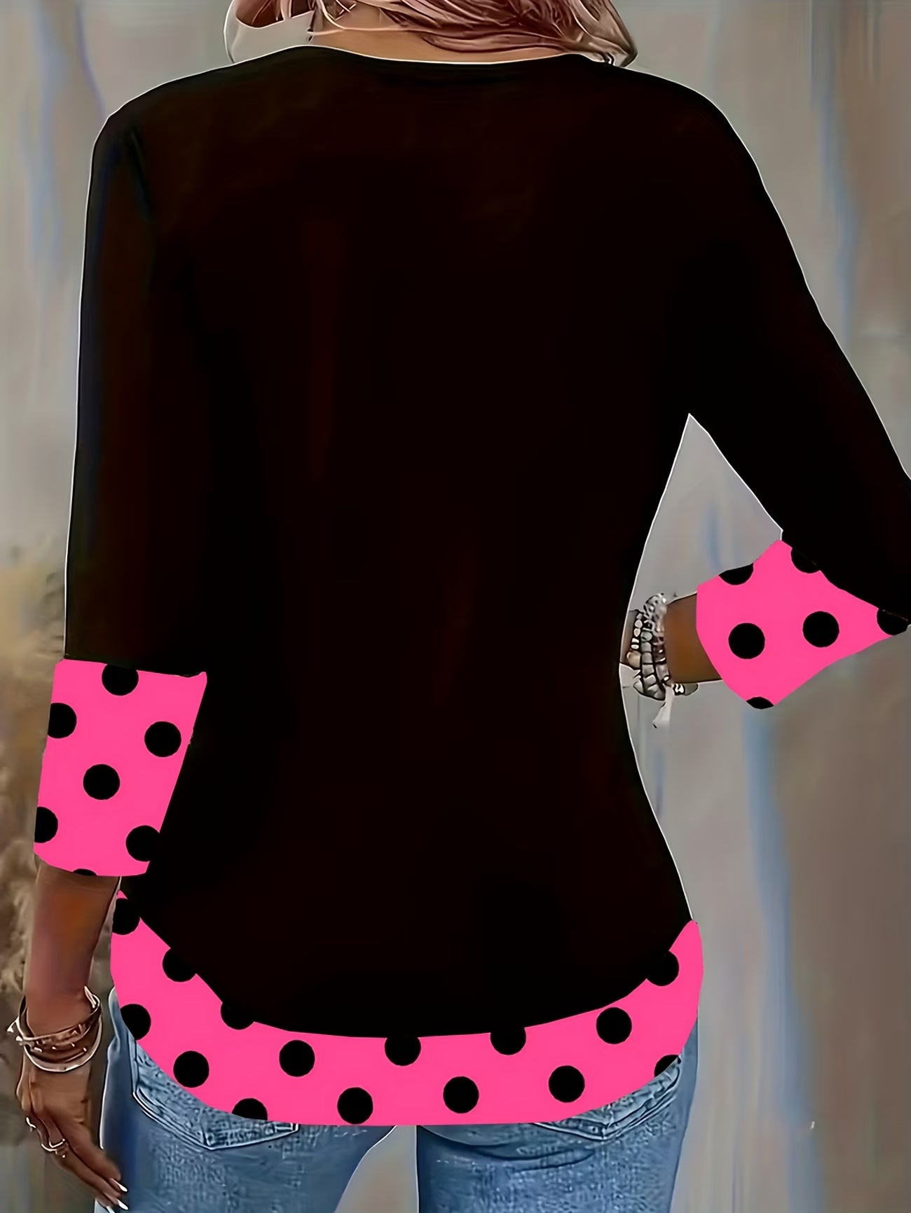 Fashion Color-Blocked T-Shirt with 3/4 Sleeves
