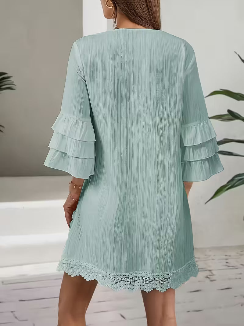 V-Neck Dress with Colourful Tassel & Ruffle Details