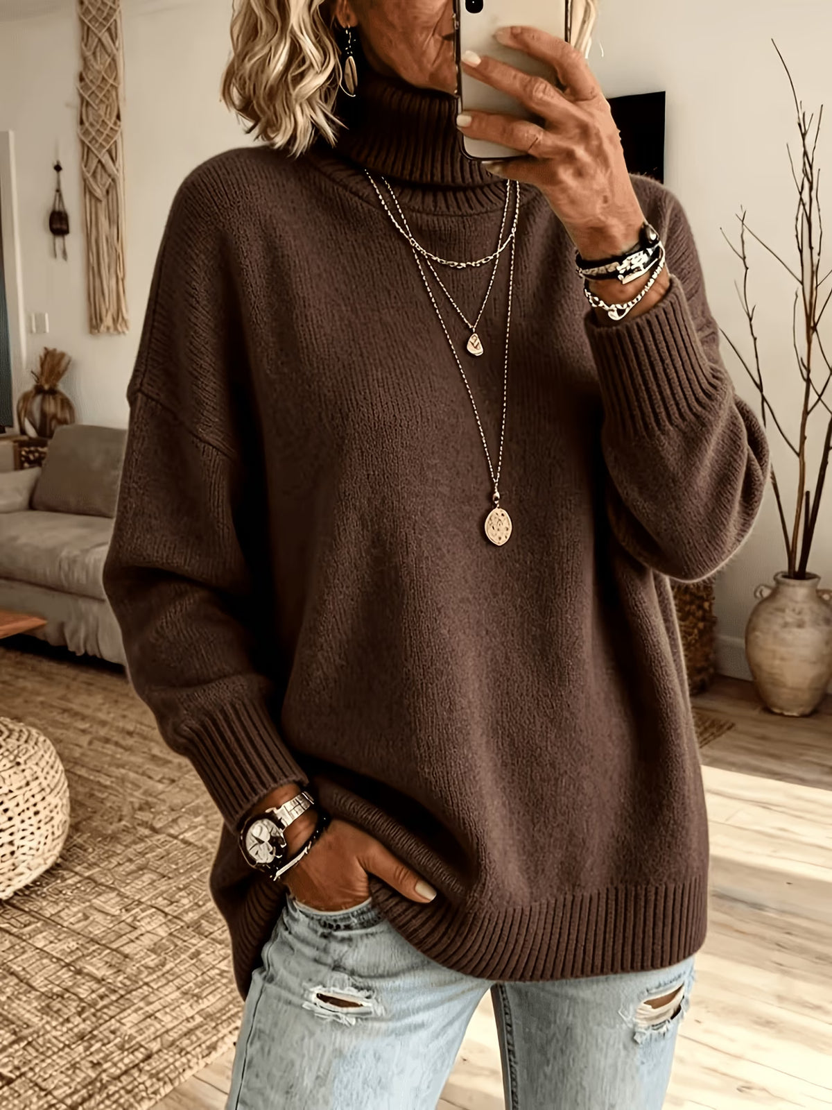 Plus Size High Neck Sweater - Soft Stretchy Pullover