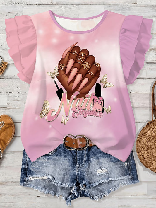 ladies top with Elegantly Printed Manicured Hands on The Front,