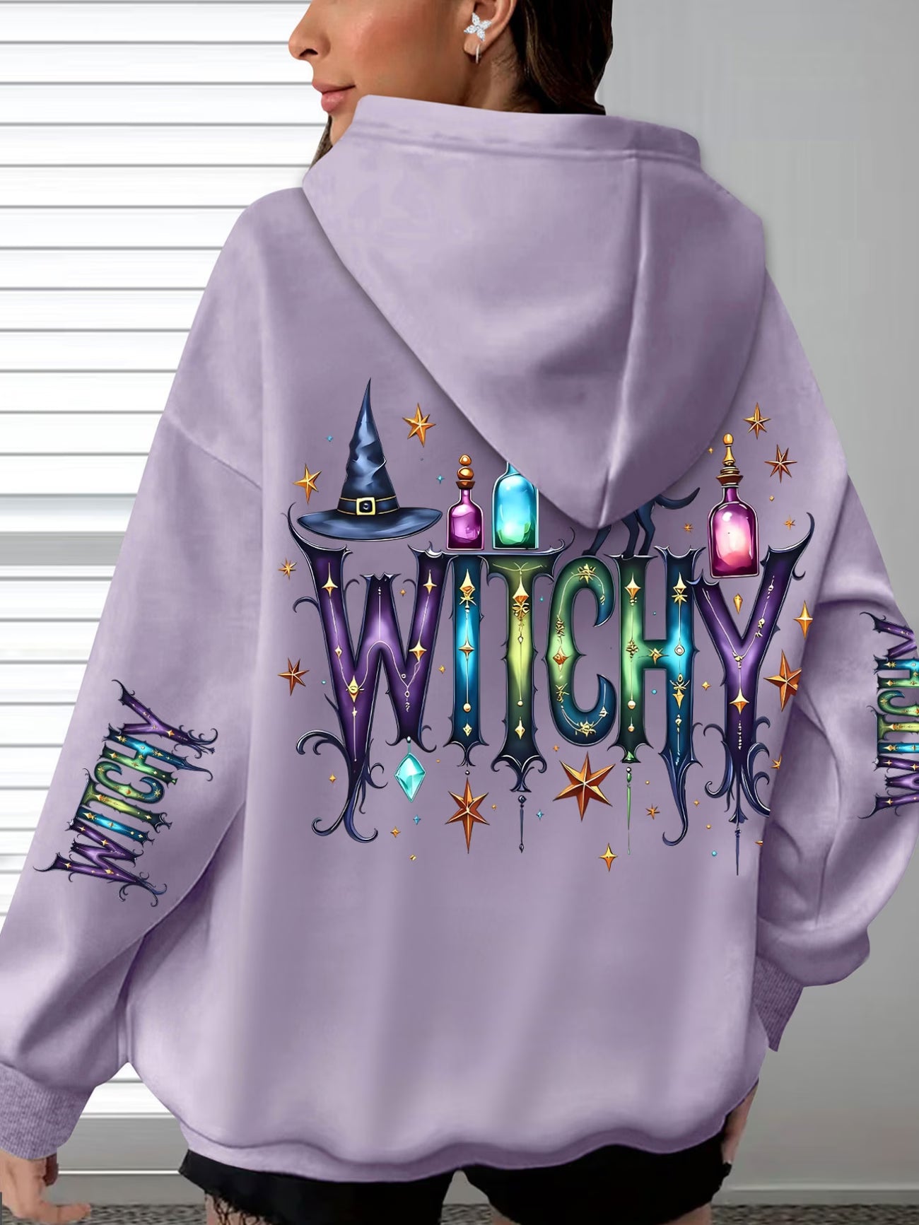 Women's Halloween Wizard Print Hooded Sweatshirt