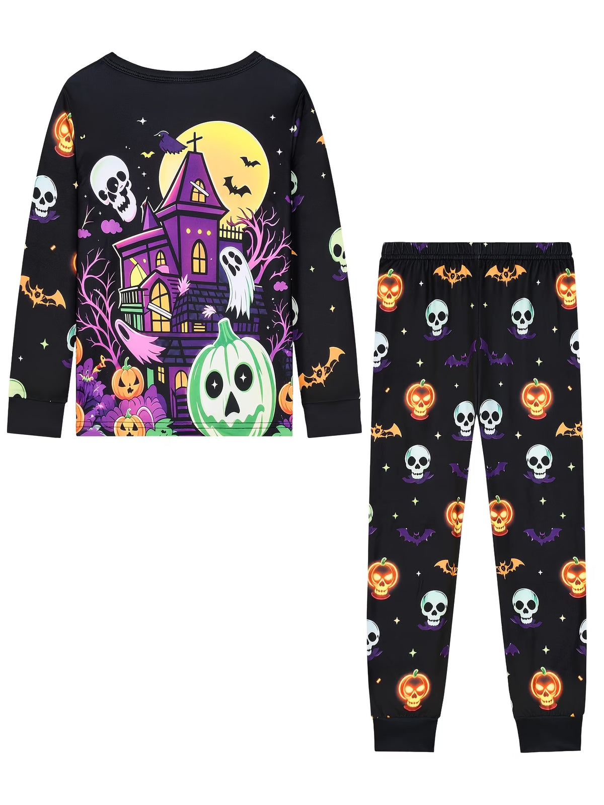Kids’ Halloween Print Long Sleeve Top & Trousers Set – Black