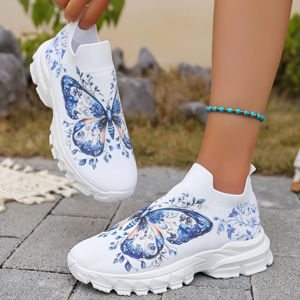 Women's Butterfly Print Slip-On Sneakers | Breathable Low-Top Trainers
