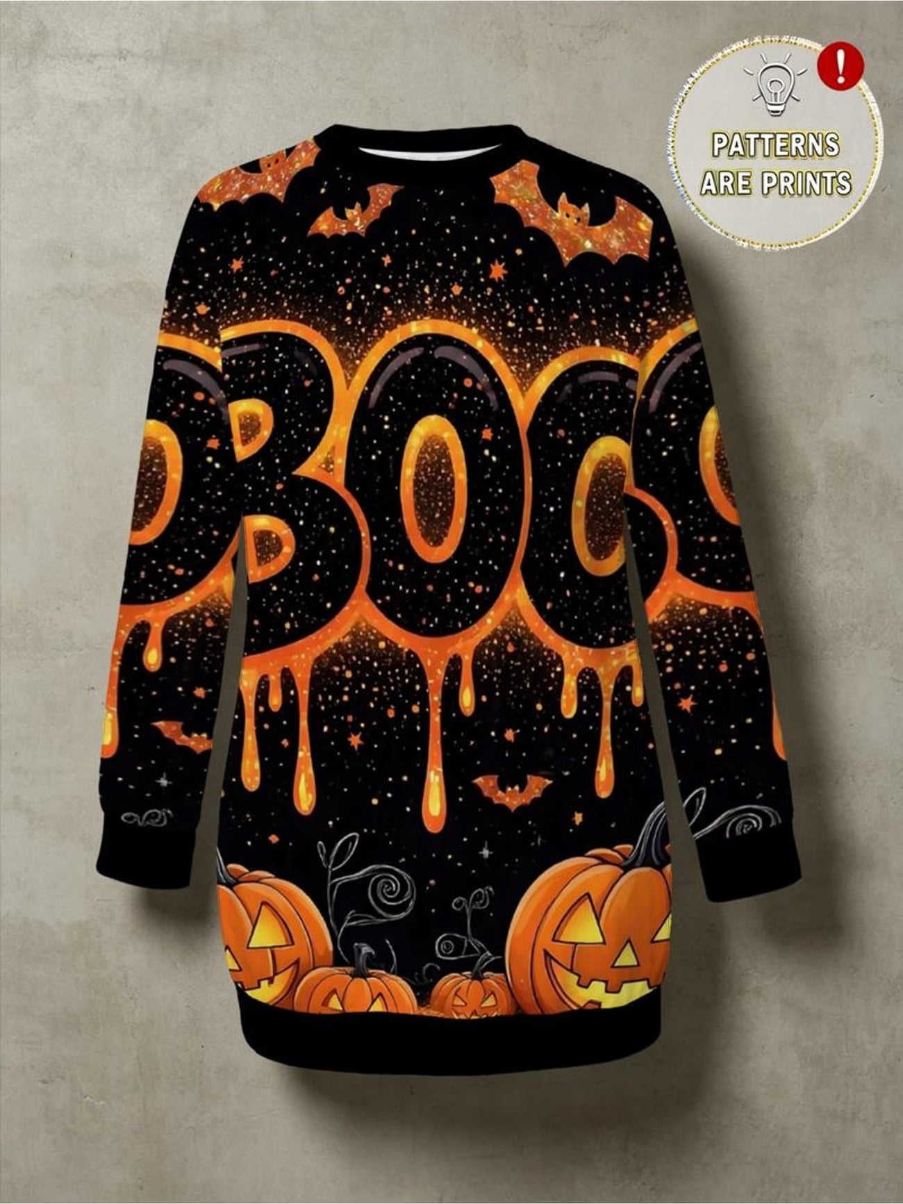 BOO Pumpkin & Bat Halloween Print Sweatshirt