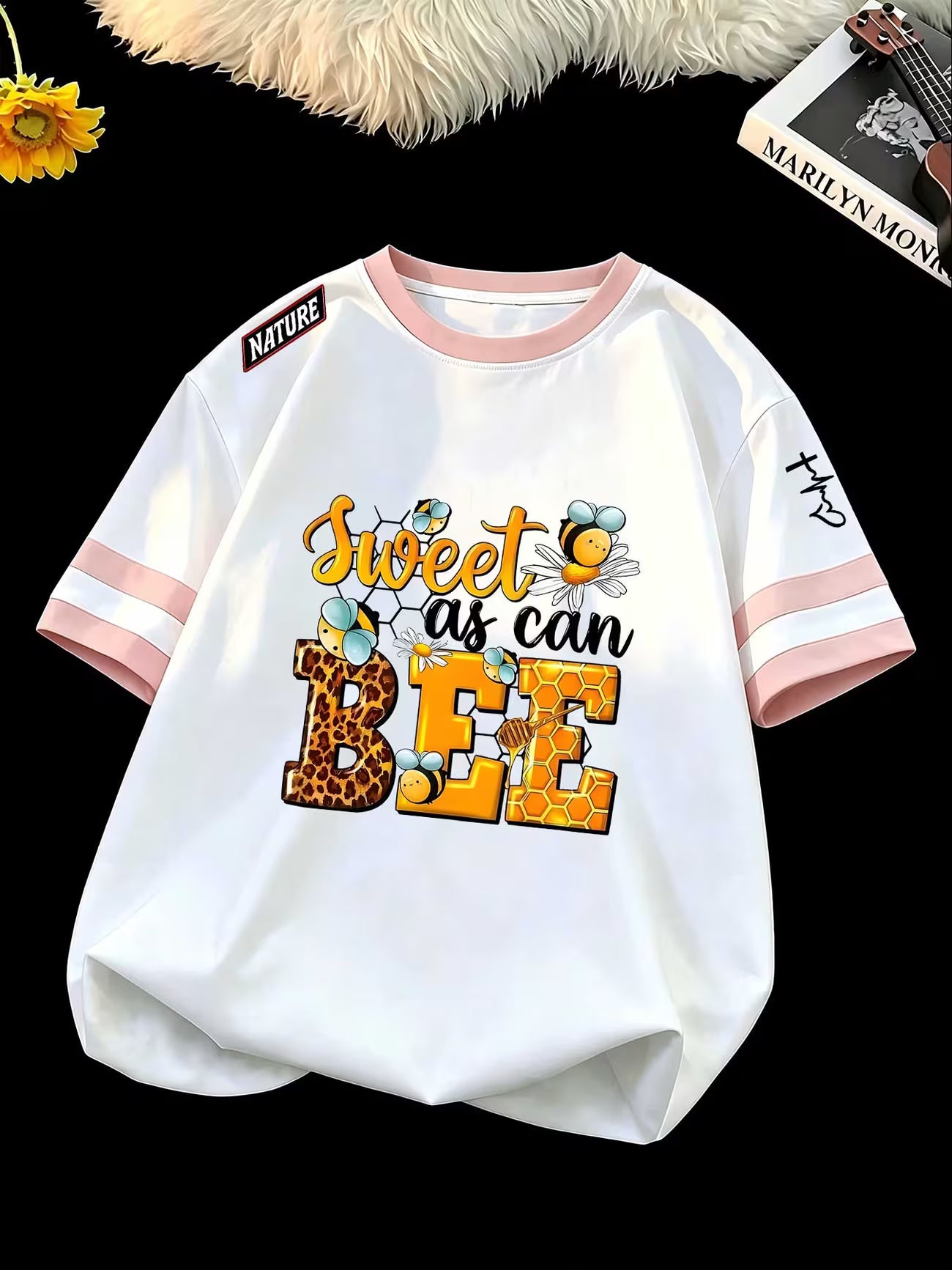 Sweet As Can Bee Colour-Block Honeycomb & Leopard Print T-Shirt
