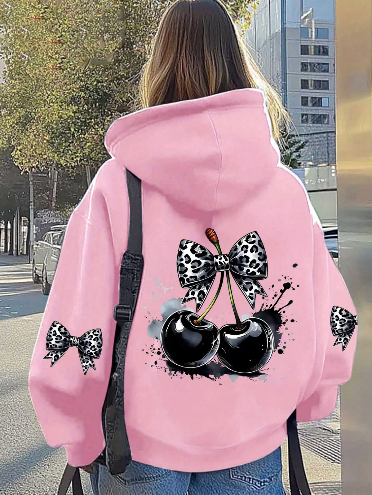 Ladies Leopard Bow & Cherry Zip-Up Hoodie