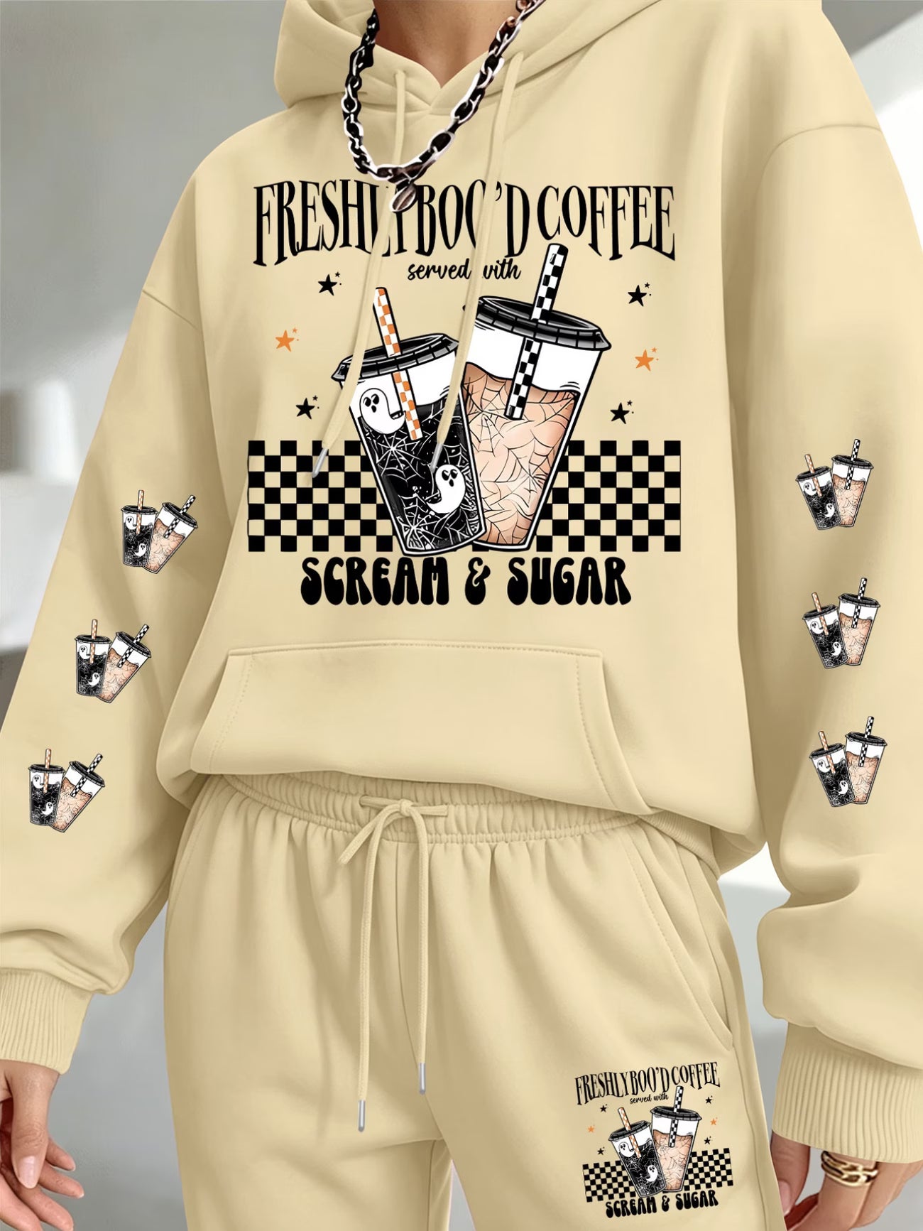 Women's 'Scream & Sugar' Coffee Cup Print Hoodie & Sweatpants Set