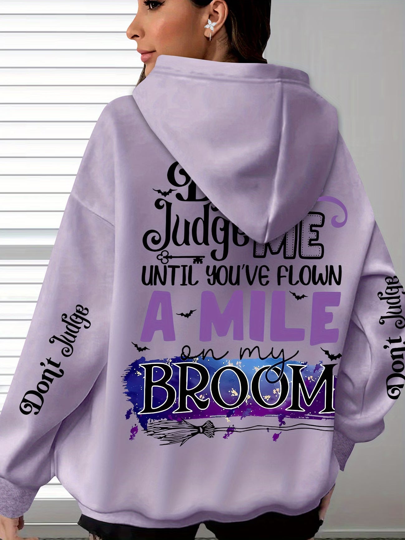 Women's Witchy Hooded Sweatshirt – Pastel Pink Witch Quotes & Broomstick Design