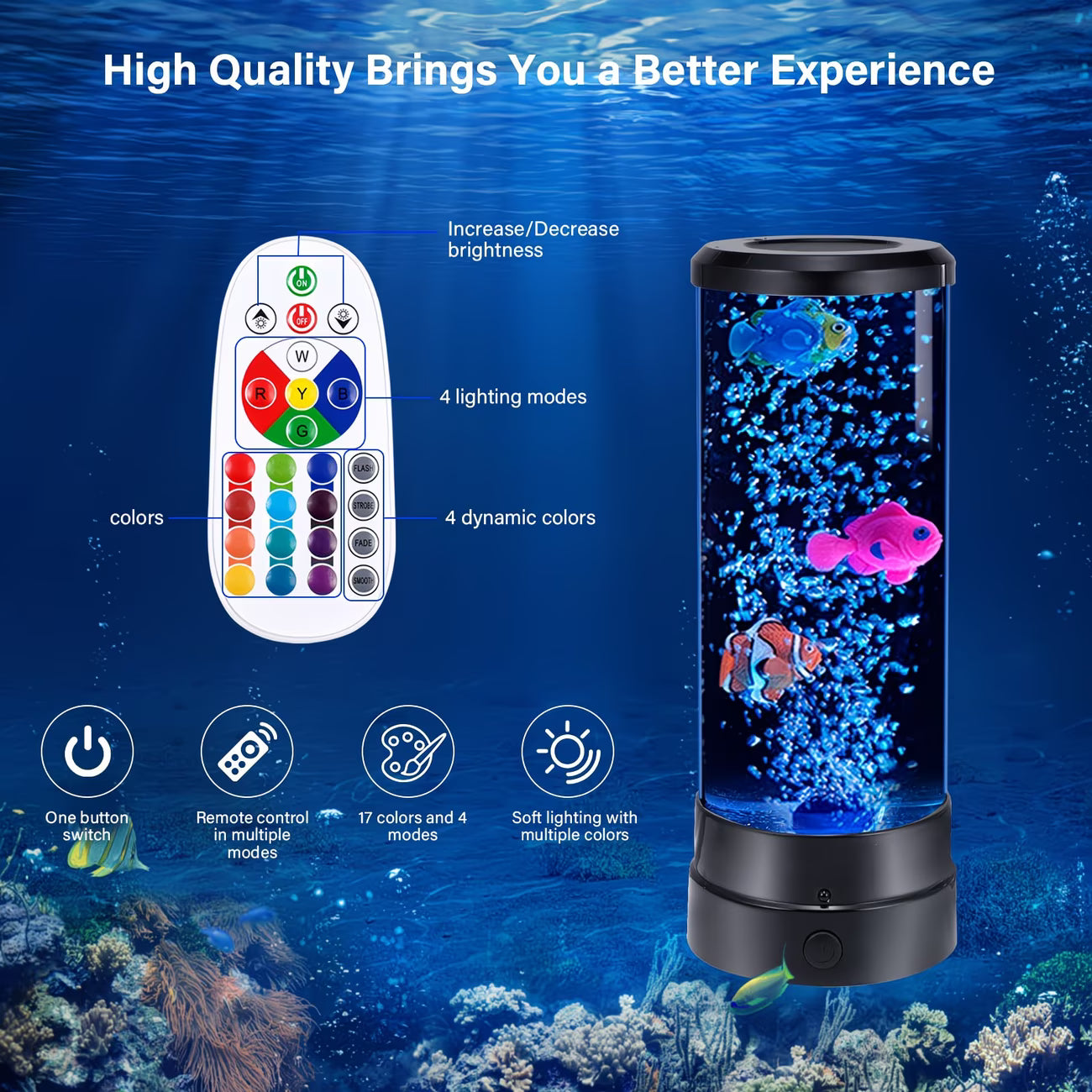 Mood Light with 17 Color Changing Lamp, 12 Inch Bubble Fish Lamp with Remote for Mood Lighting,