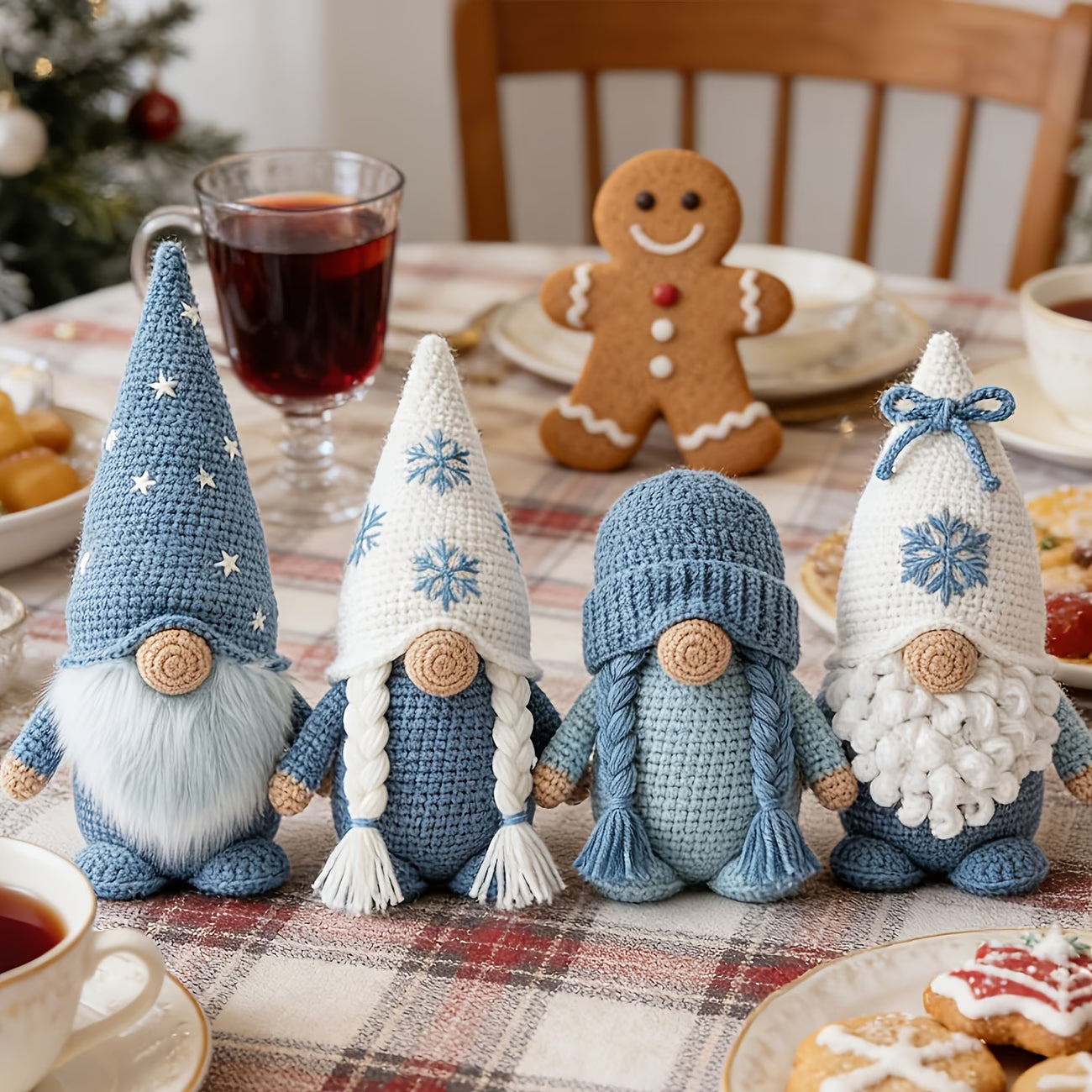 Winter Snowflake Gnome Crochet Amigurumi Kit – Set of 4