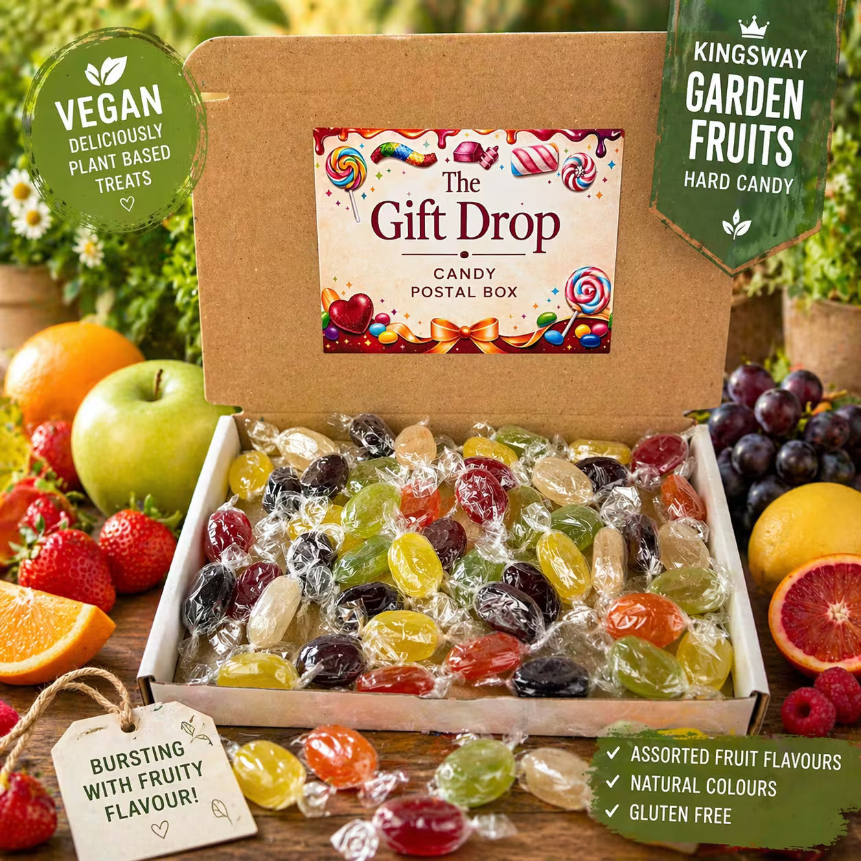Vegan Garden Fruits Hard Candy Box – Assorted Fruity Flavoured Sweet Mix Gift | 375g