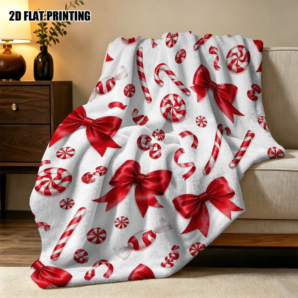 Christmas Candy & Bow Printed Blanket