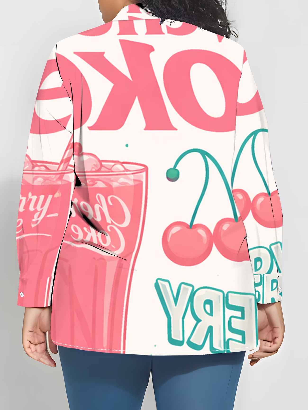 Plus Size Women's Long Sleeve Printed Button-Up Collar Blouse