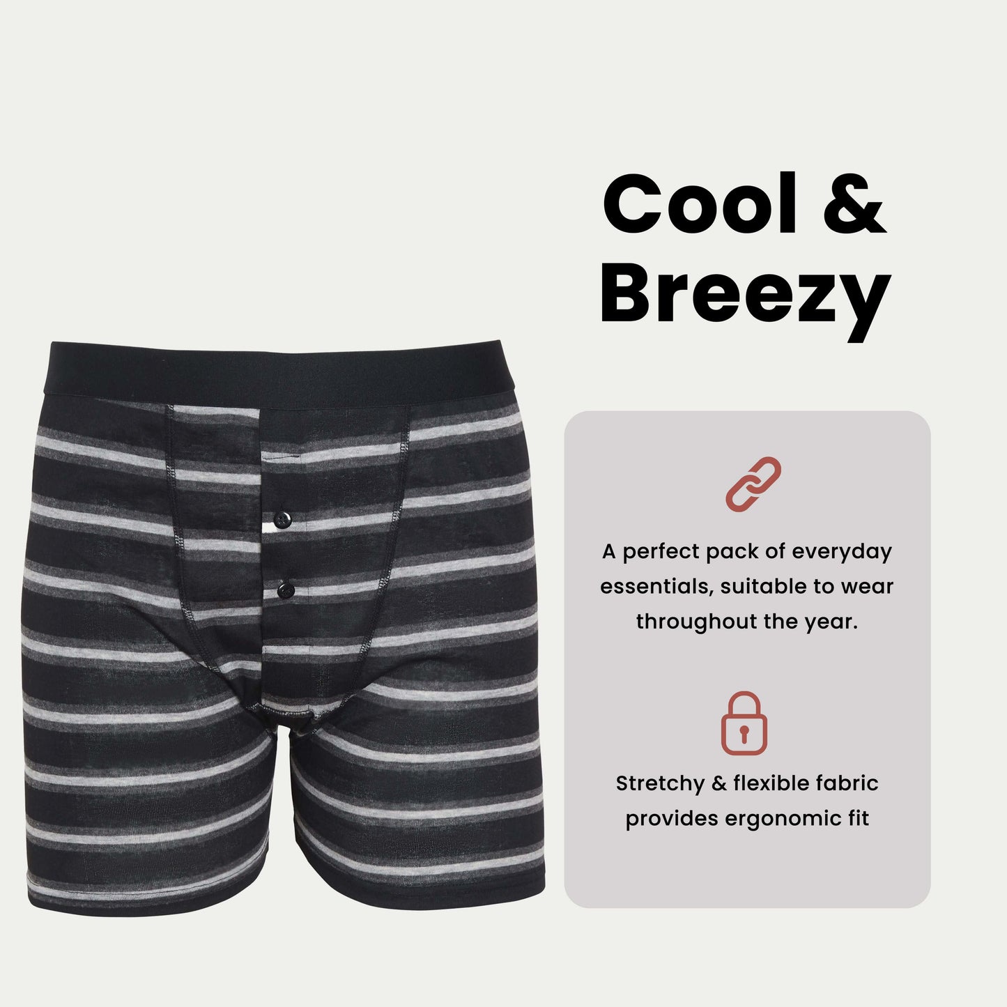 Sock Stack Boxer Shorts 6 Pack Striped Cotton Blend Stretch Men's Underwear Black Grey Breathable Soft Durable All Day Comfort