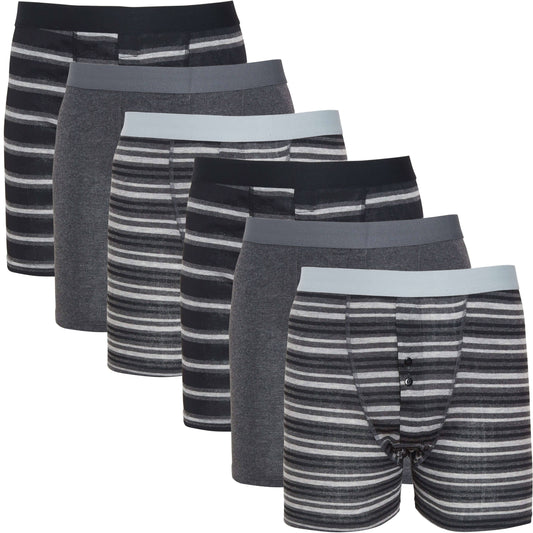 Sock Stack Boxer Shorts 6 Pack Striped Cotton Blend Stretch Men's Underwear Black Grey Breathable Soft Durable All Day Comfort