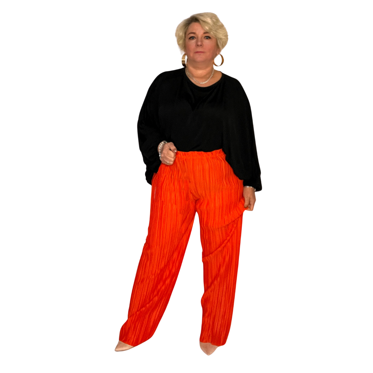 CRINKLE PLEATED ELASTIC WAIST TROUSERS