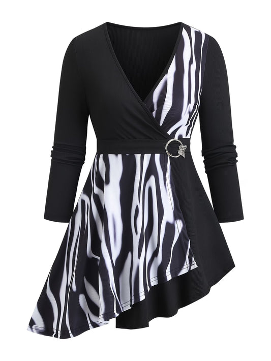 Butterfly Clasp Long Asymmetrical Sleeve T-Shirt