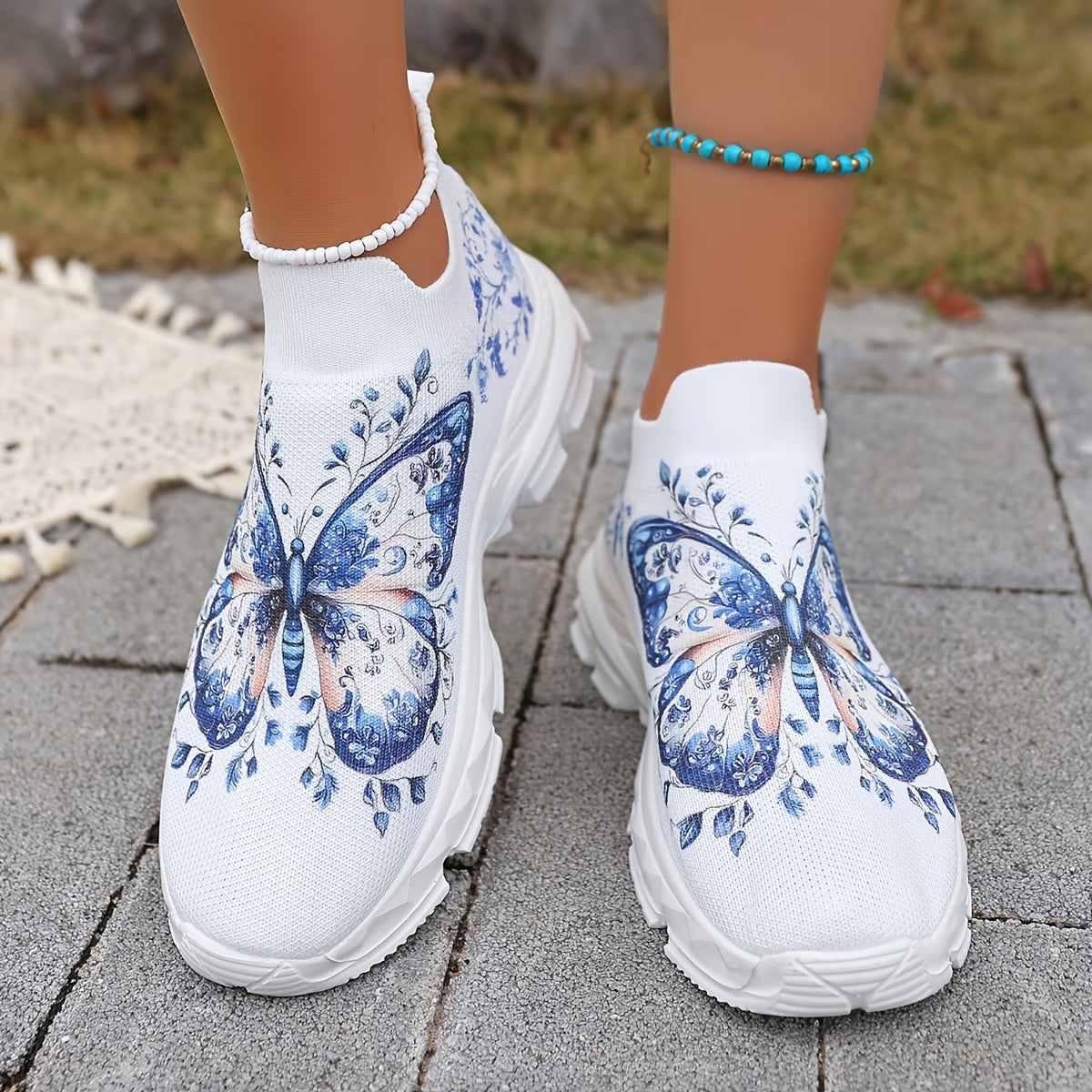 Women's Butterfly Print Slip-On Sneakers | Breathable Low-Top Trainers