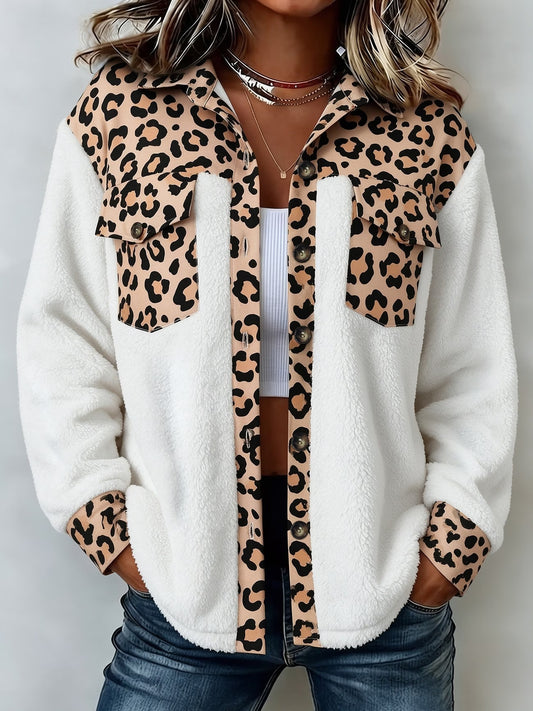 Women's Leopard Patchwork Plush Shirt Jacket