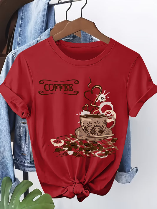 Women's Short-Sleeve T-Shirt – Vintage Coffee Cup Heart Print